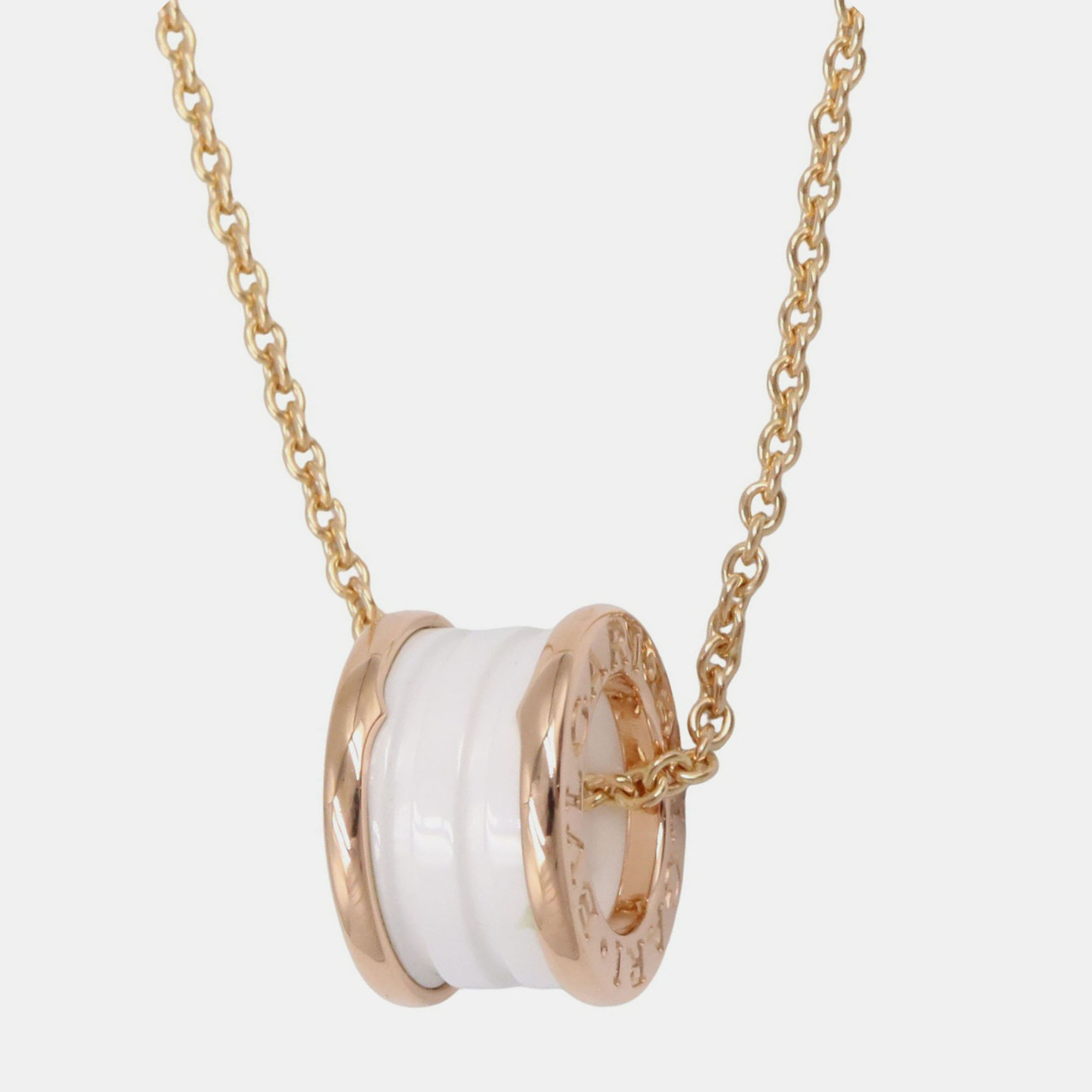 Pre-owned Bvlgari B.zero1 18k Rose Gold And White Ceramic Pendant Necklace