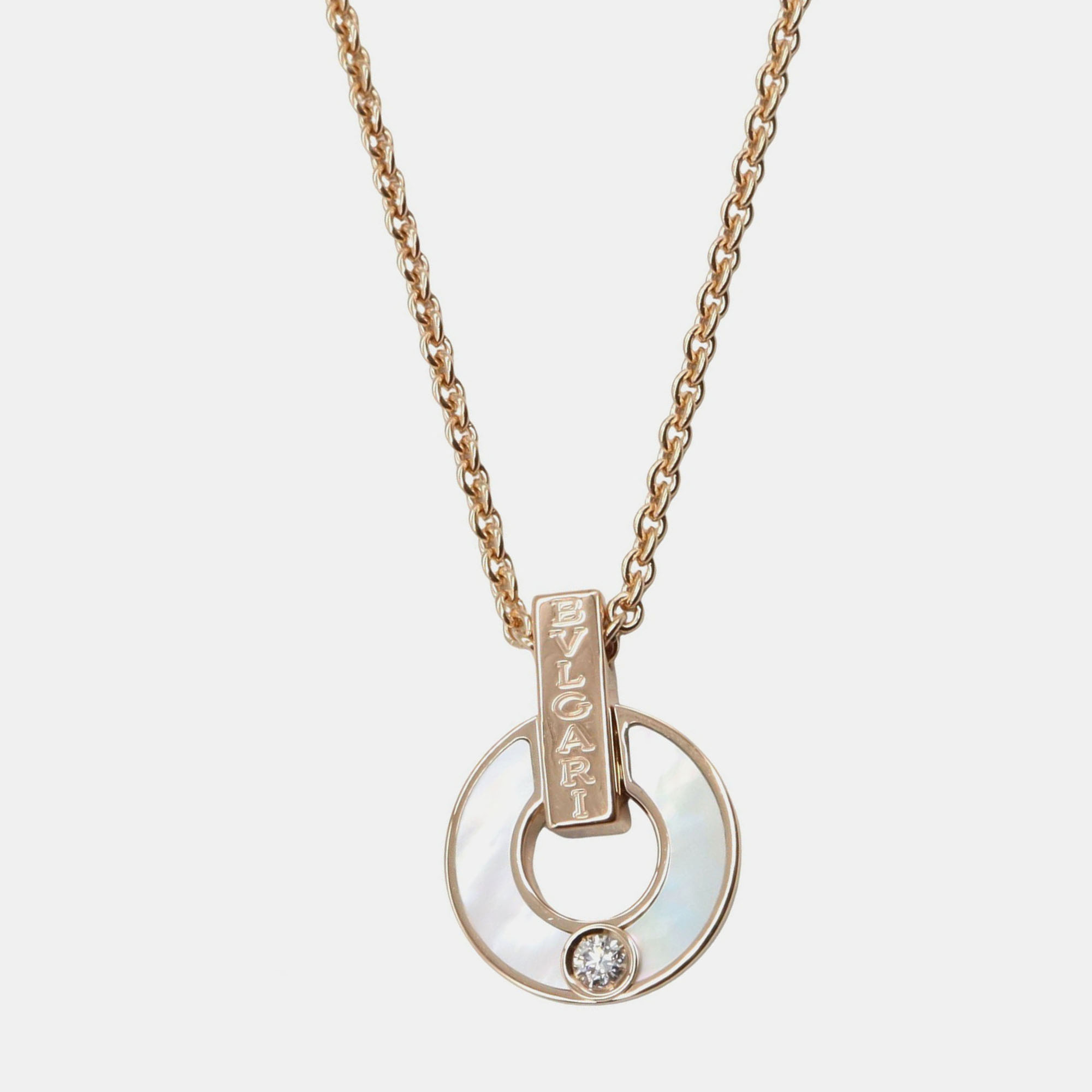 Pre-owned Bvlgari Diamond And Mother Of Pearl 18k Rose Gold Pendant Necklace