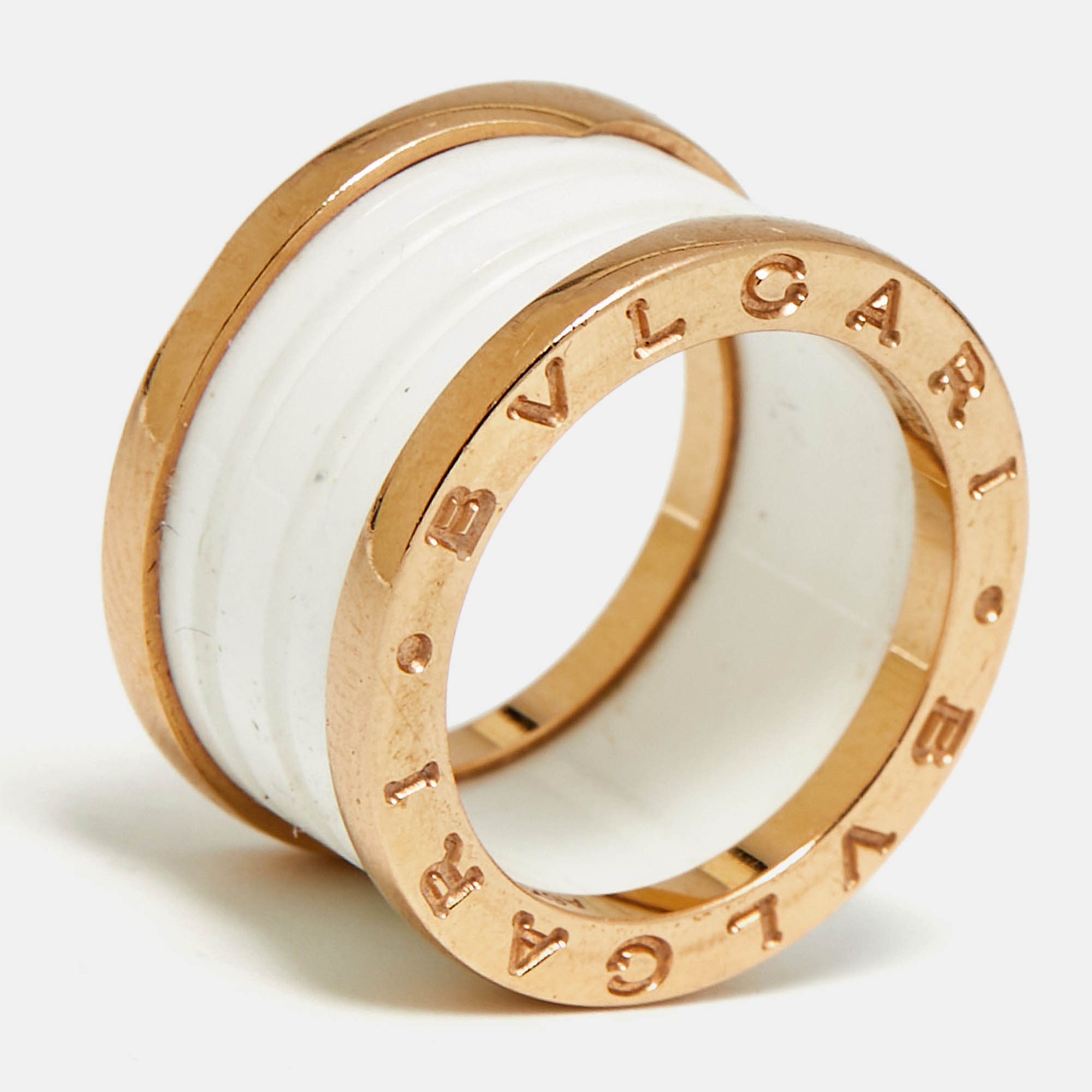 

Bvlgari B.Zero1 4-Band White Ceramic 18k Rose Gold Ring Size