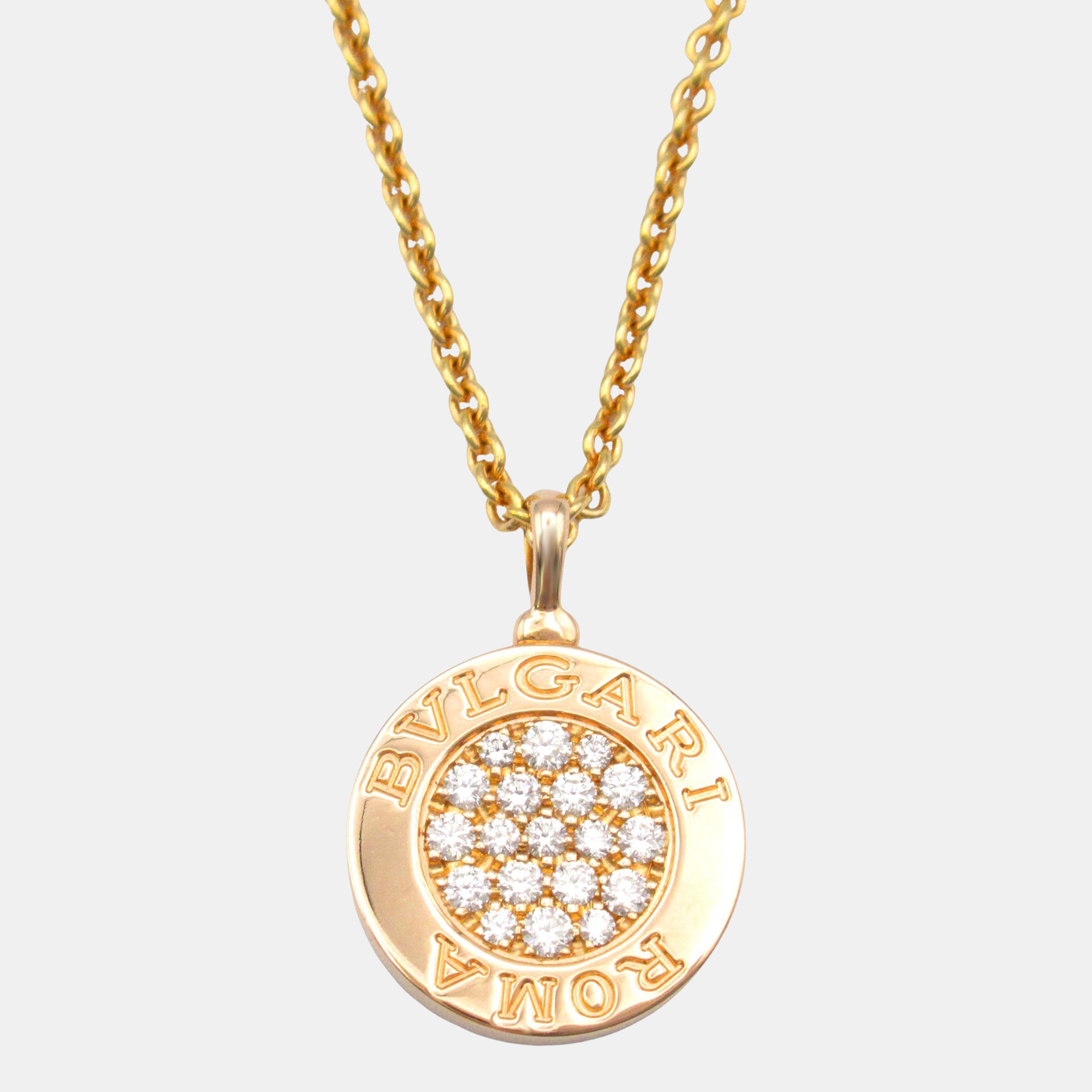 Click to view more detailed imagery on our partner's website Pre-owned Bvlgari Onyx And Diamond 18k Rose Gold Pendant Necklace