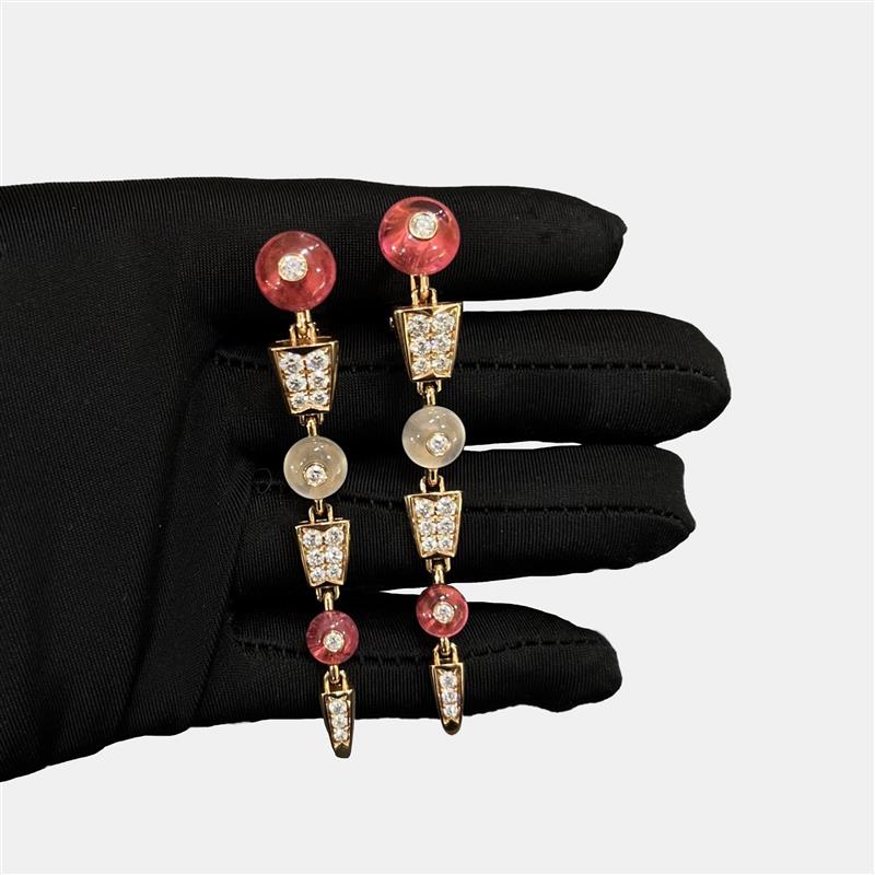 

Bulgari Serpenti Viper Earrings Rose Gold Tourmaline Moonstone Diamond