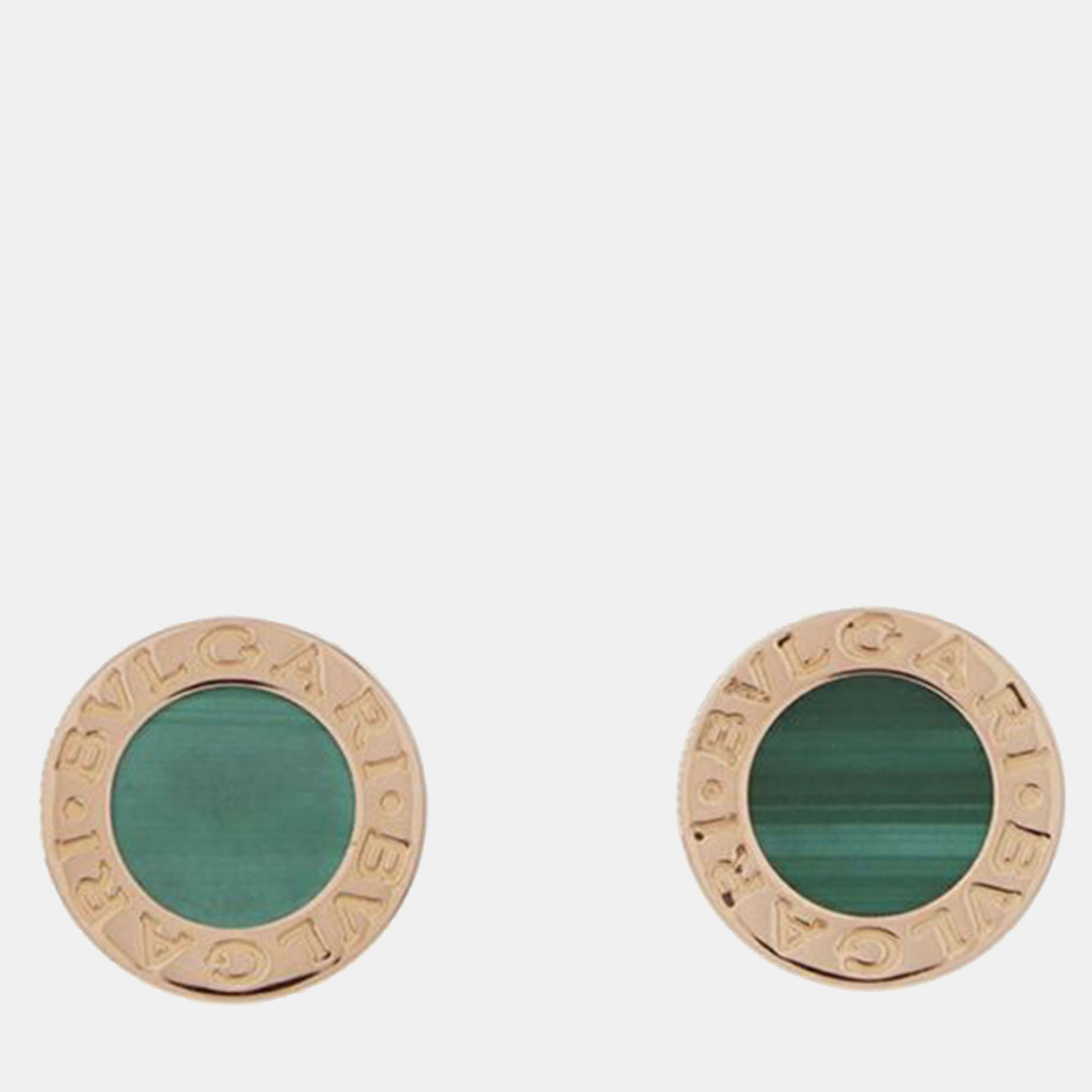 

18K Rose Gold and Malachite Bvlgari Stud Earrings, Green