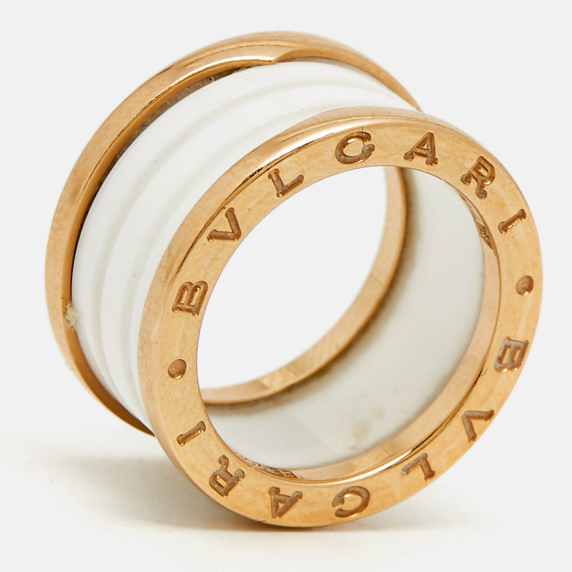 

Bvlgari B.Zero1 4-Band White Ceramic 18k Rose Gold Ring Size