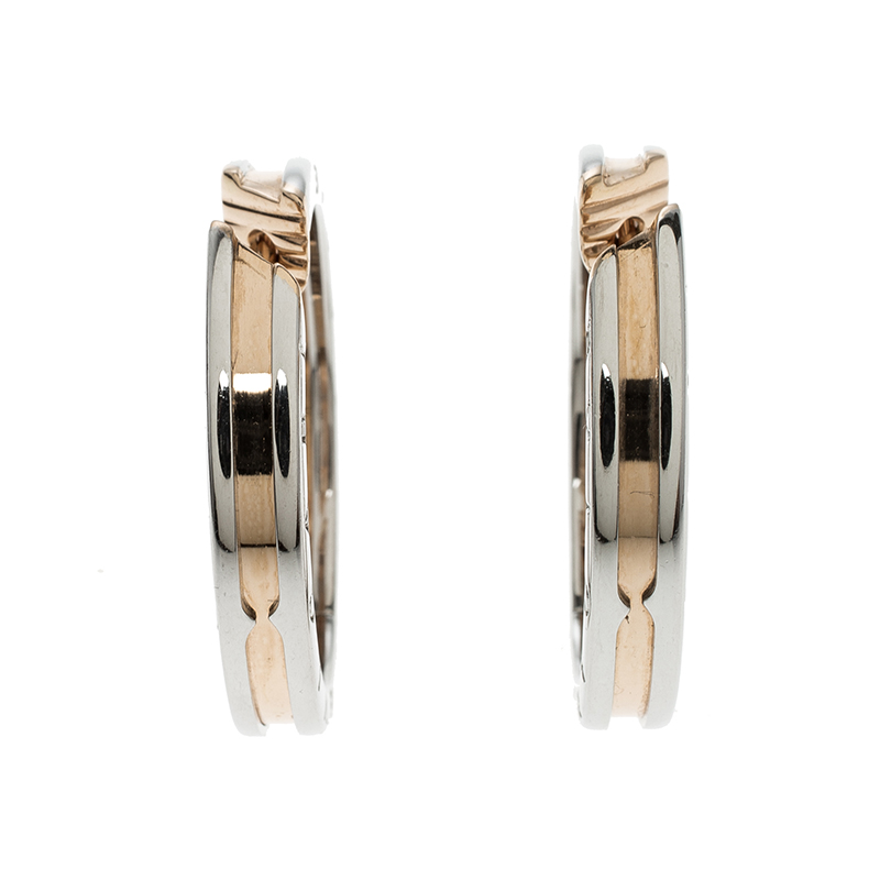 Bvlgari B.Zero1 18k Rose Gold & Stainless Steel Hoop Earrings 