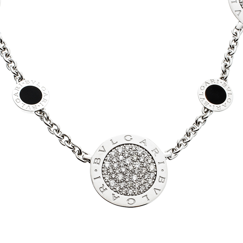 

Bvlgari Diamond Onyx 18k White Gold Station Necklace