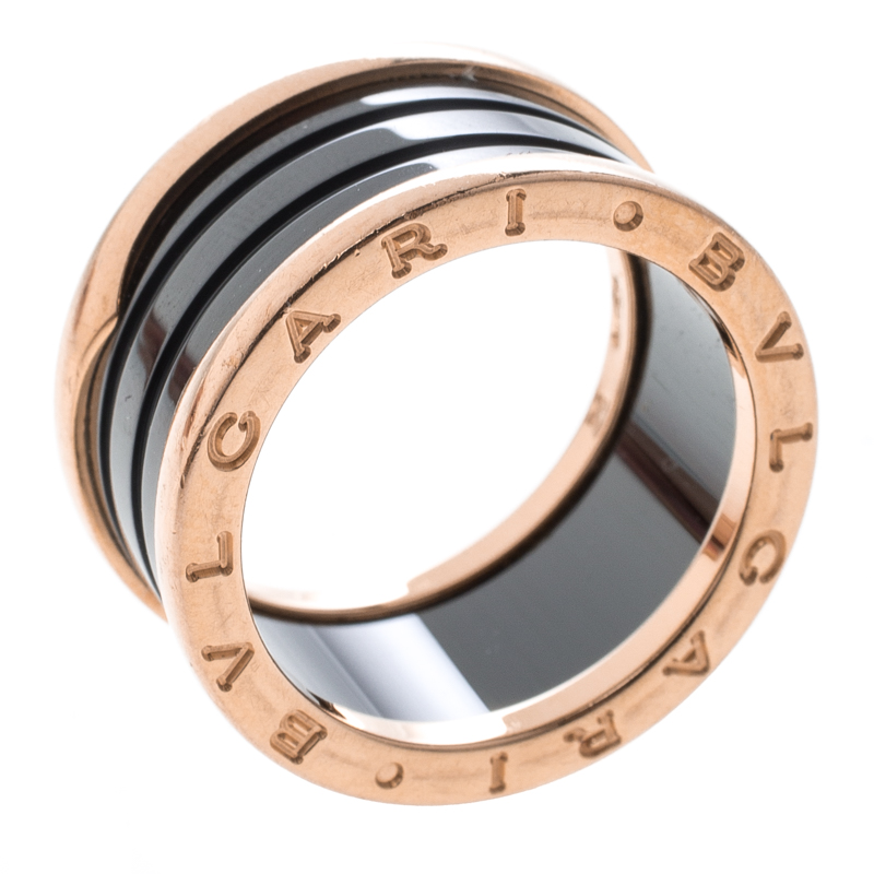 Bvlgari B.Zero1 Ceramic 18k Rose Gold  4-Band Ring Size 58