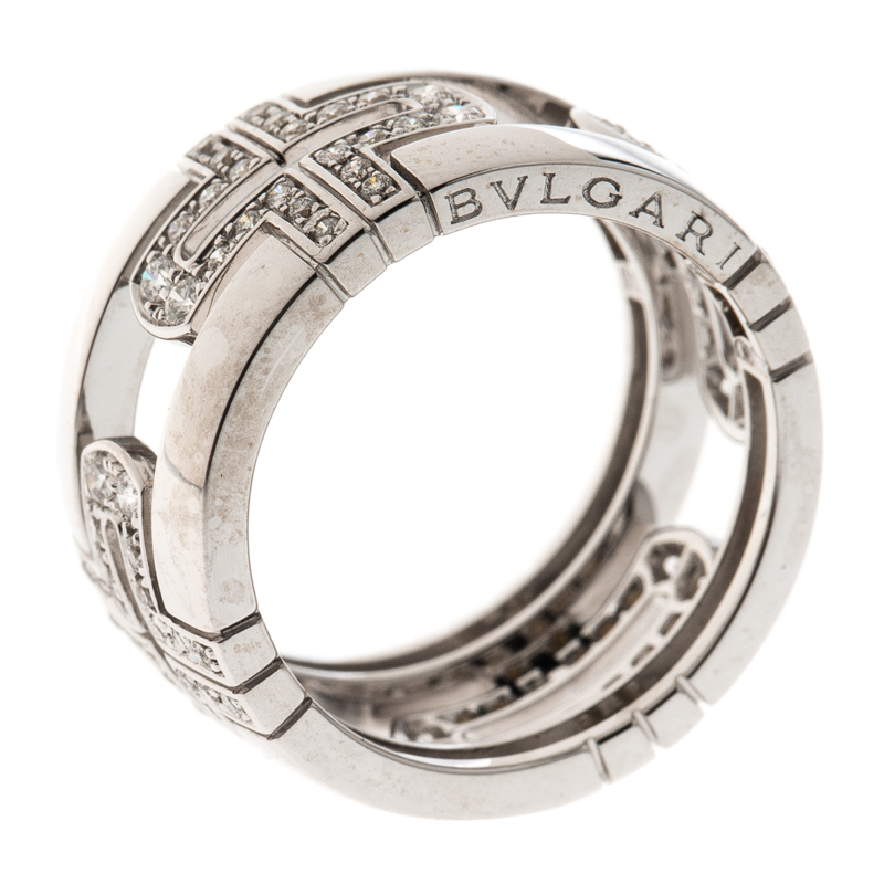 Bvlgari Parentesi Diamond 18K White Gold Band Ring Size 54 
