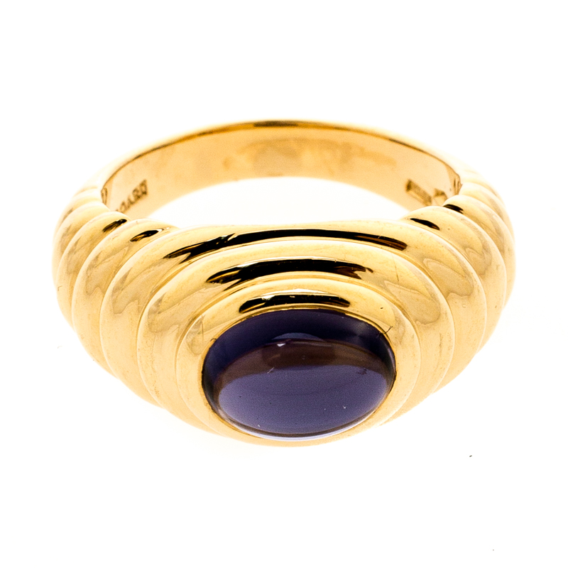 

Bvlgari Iolite Cabochon Textured 18k Yellow Gold Cocktail Ring Size