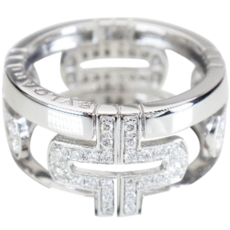 

Bvlgari Parentesi Diamond 18K White Gold Band Ring Size, Silver