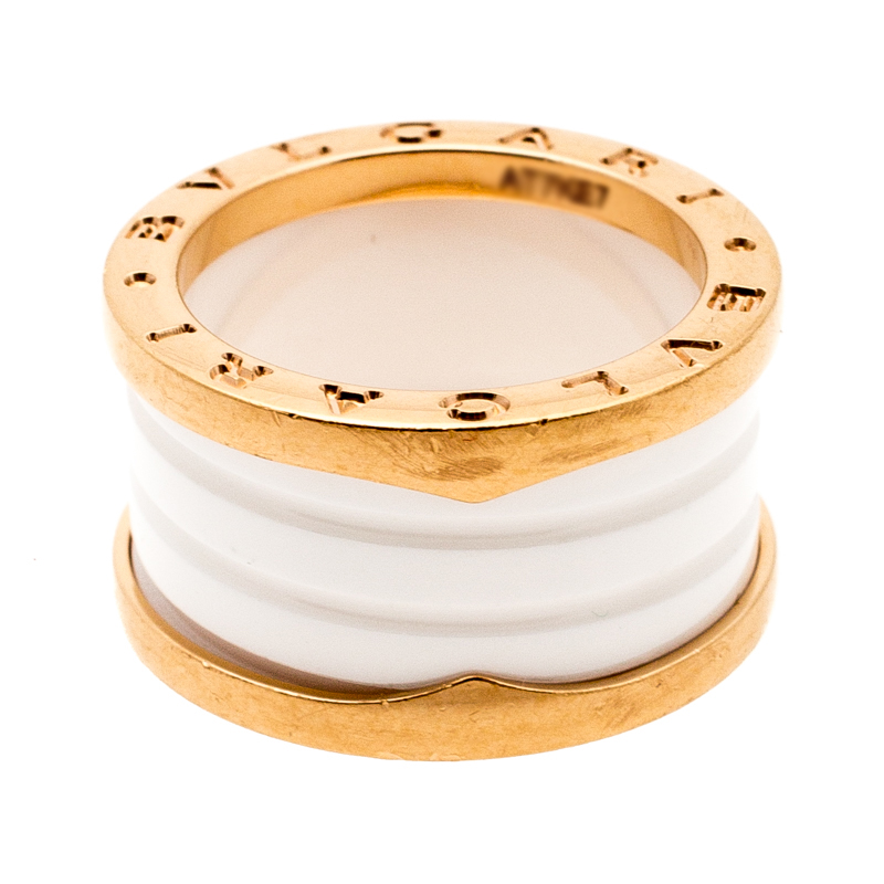 

Bvlgari B.Zero1 4 Band White Ceramic 18k Rose Gold Ring Size