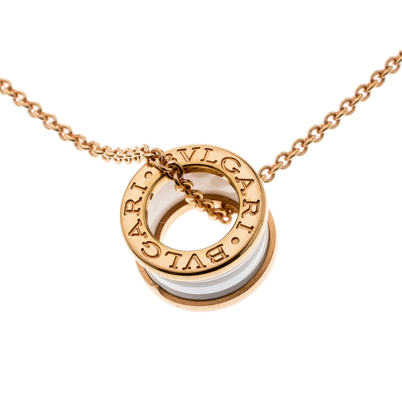 Bvlgari B.Zero1 White Ceramic 18k Rose Gold Pendant Necklace