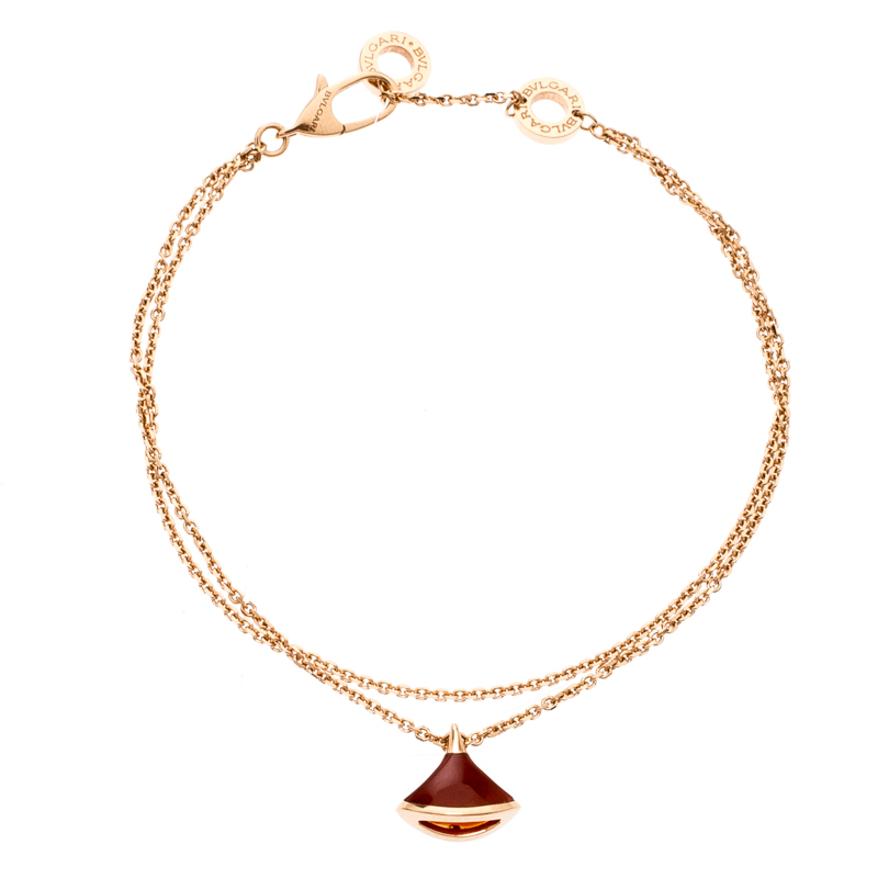 Pre Owned Bvlgari Divas's Dream Carnelian 18k Rose Gold Charm Bracelet
