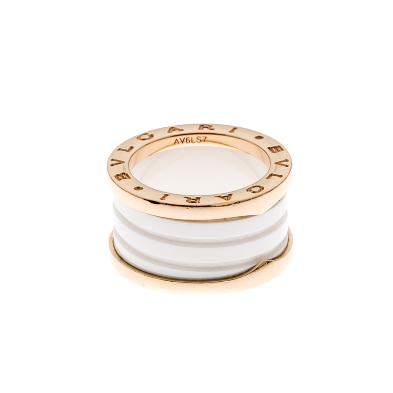 

Bvlgari B.Zero1 4 Band White Ceramic 18k Rose Gold Ring Size