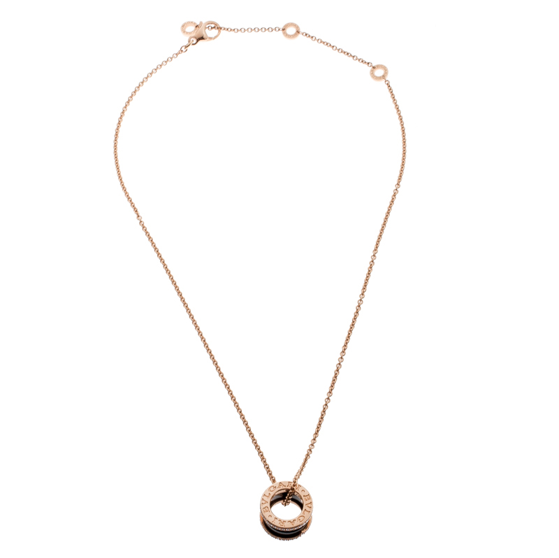

Bvlgari B.Zero1 Black Ceramic Diamond 18k Rose Gold Pendant Necklace