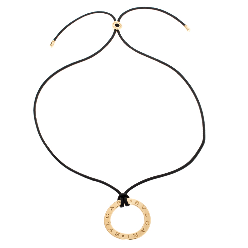 

Bvlgari Circular 18k Yellow Gold Pendant Black Cord Necklace