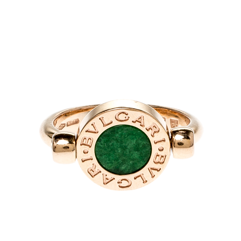 

Bvlgari Green Jade Pave Diamonds 18K Rose Gold Flip Ring Size