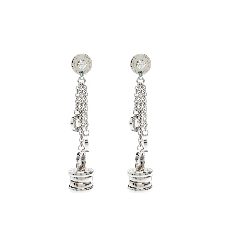 Bvlgari B.Zero1 Diamond 18k White Gold Long Dangle Earrings