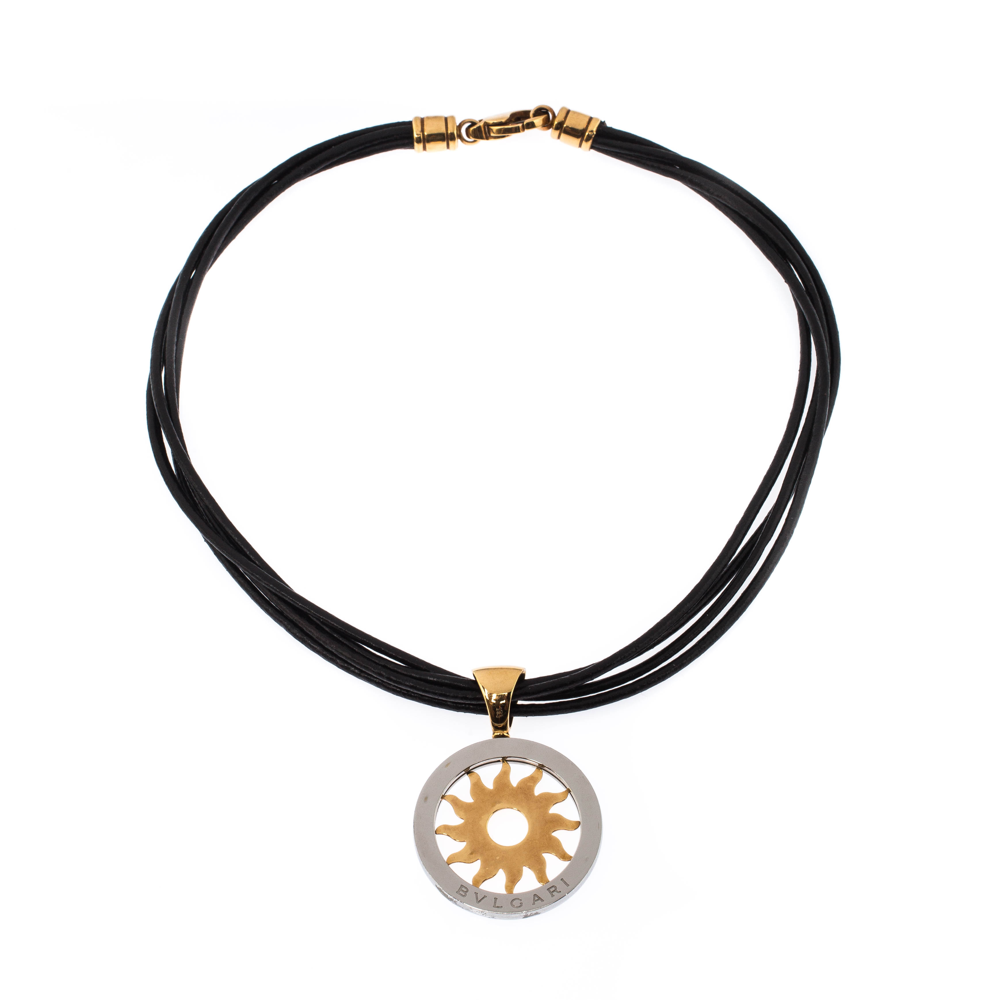

Bvlgari Tondo Sun 18k Yellow Gold & Stainless Steel Pendant Cord Necklace