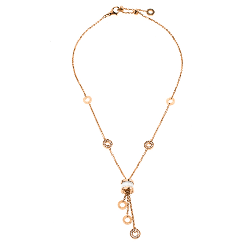 

Bvlgari B.Zero1 Diamond White Ceramic 18k Rose Gold Pendant Necklace