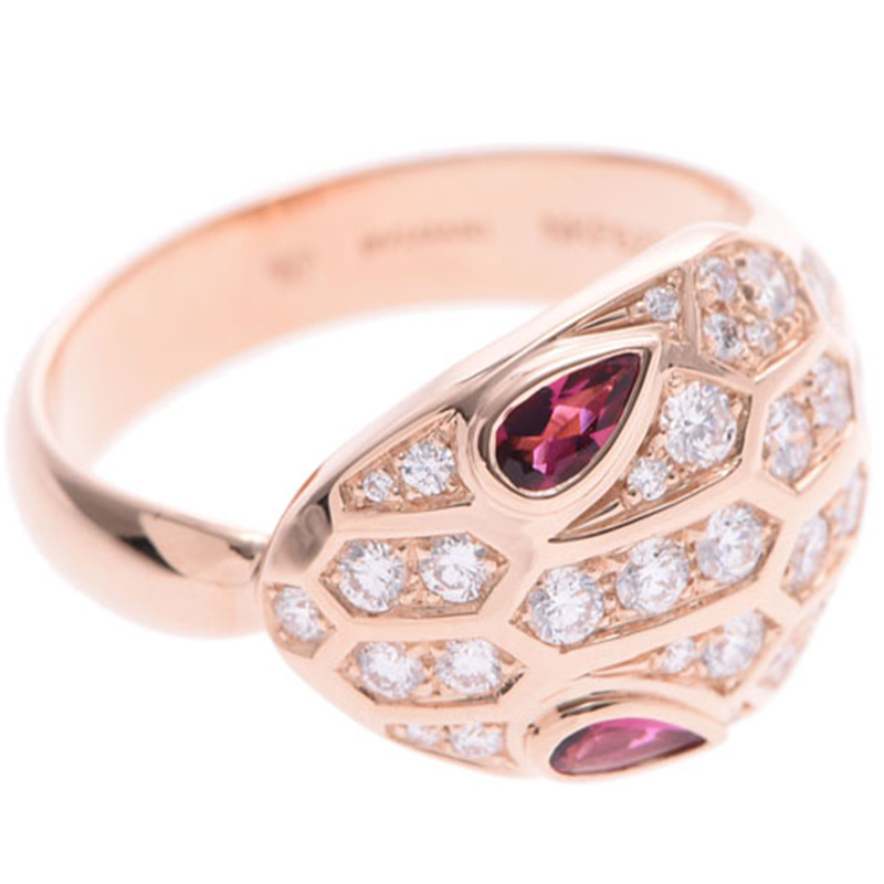 

Bvlgari Serpenti 18K Rose Gold And Diamond And Rubellite Ring Size