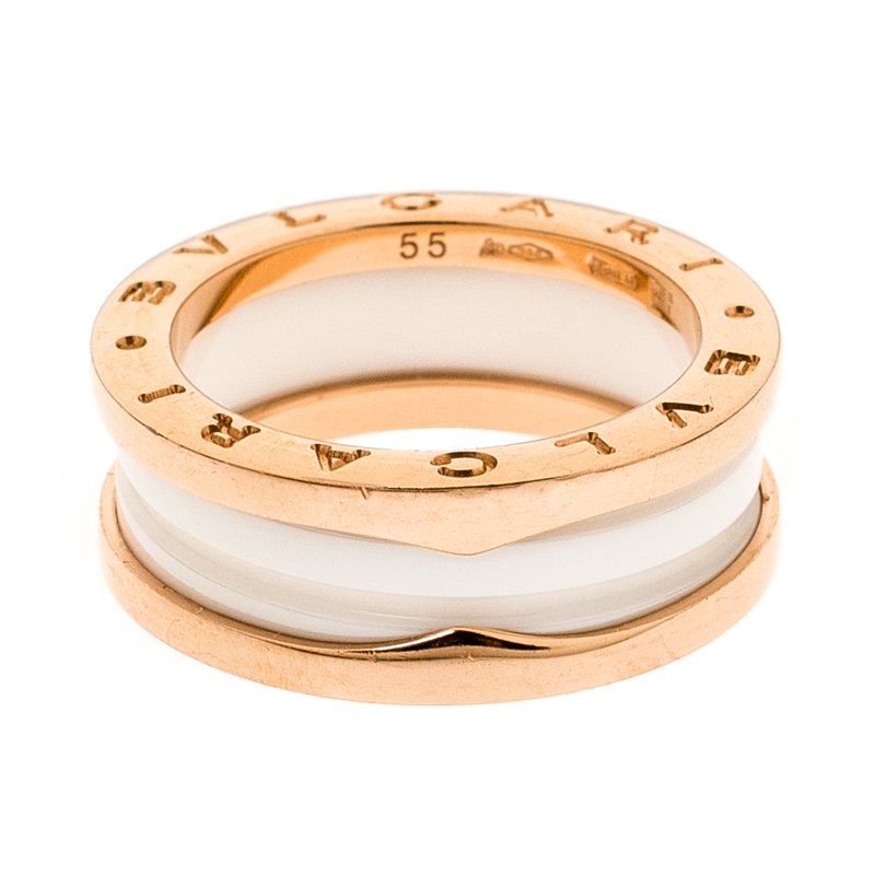 

Bvlgari B.Zero1 White Ceramic 18k Rose Gold 2-Band Ring Size