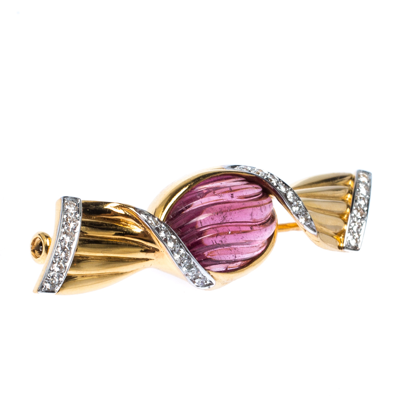 

Bvlgari Bon Bon Wrapped Candy Tourmaline Diamond 18k Yellow Gold Pin Brooch