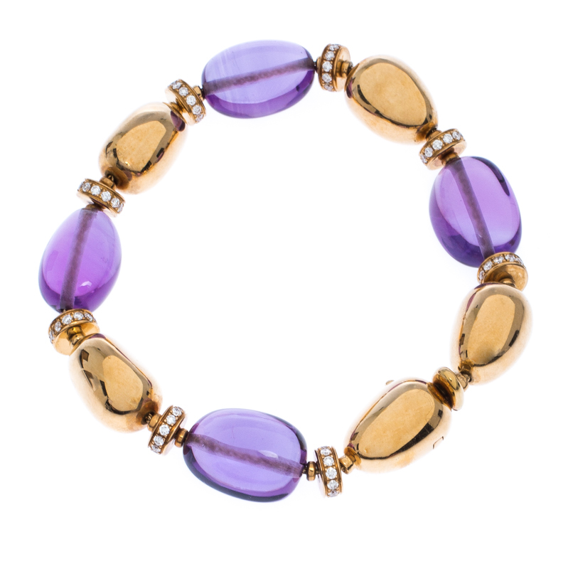 

Bvlgari Diamond Amethyst 18k Yellow Gold Beaded Bracelet