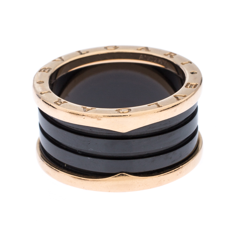 

Bvlgari B.Zero1 Black Ceramic 18K Rose Gold 4-Band Ring Size