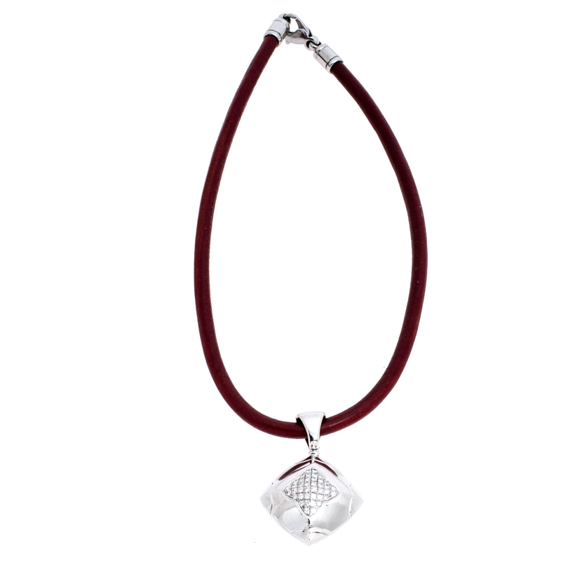 

Bvlgari Diamond 18K White Gold Pendant Cord Necklace, Brown