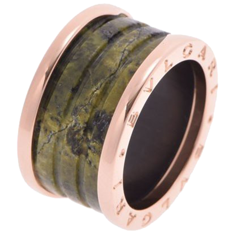 Bvlgari B.Zero1 Green Marble 18K Rose Gold Band Ring Size 54