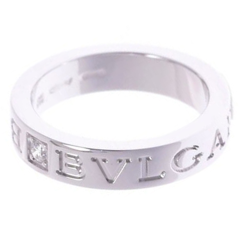 

Bvlgari Double Logo Diamond 18K White Gold Band Ring Size, Silver