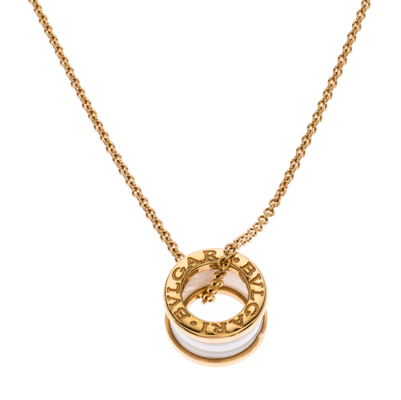 Bvlgari B.Zero1 White Ceramic 18K Rose Gold Pendant Necklace
