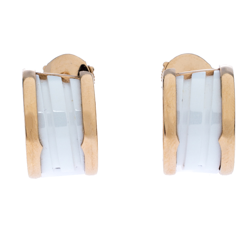 Bvlgari B.Zero1 White Ceramic 18k Rose Gold Earrings