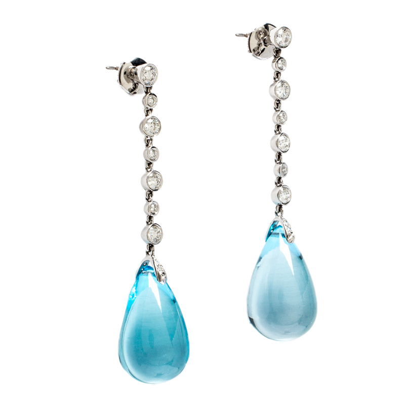 

Bvlgari 18K White Gold Diamond and Topaz Stone Drop Earrings, Blue