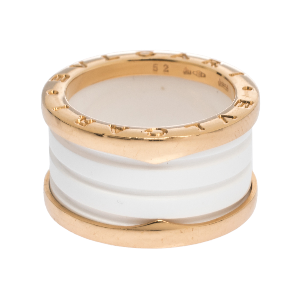 

Bvlgari B.Zero1 4 Band White Ceramic 18K Rose Gold Ring Size