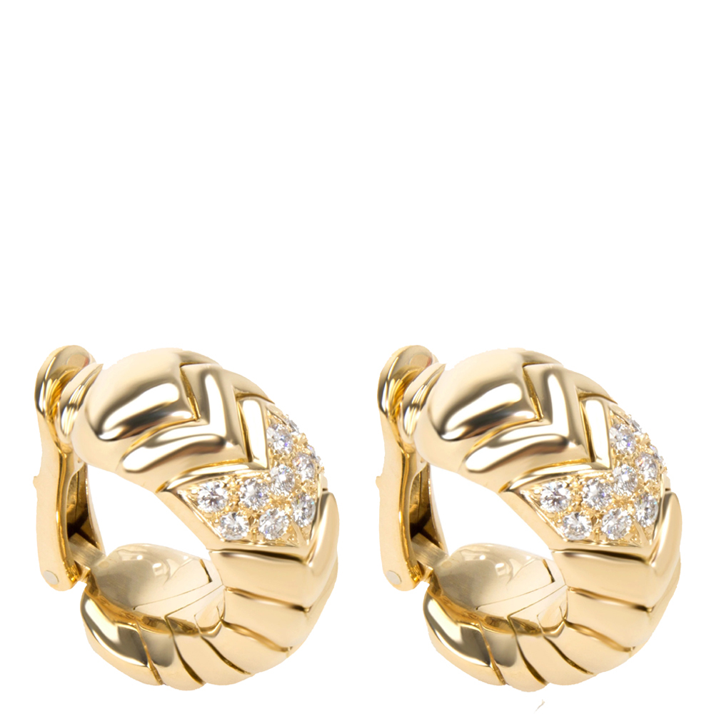 

Bvlgari 18K Yellow Gold Diamond Spiga Curved Hoop Earrings