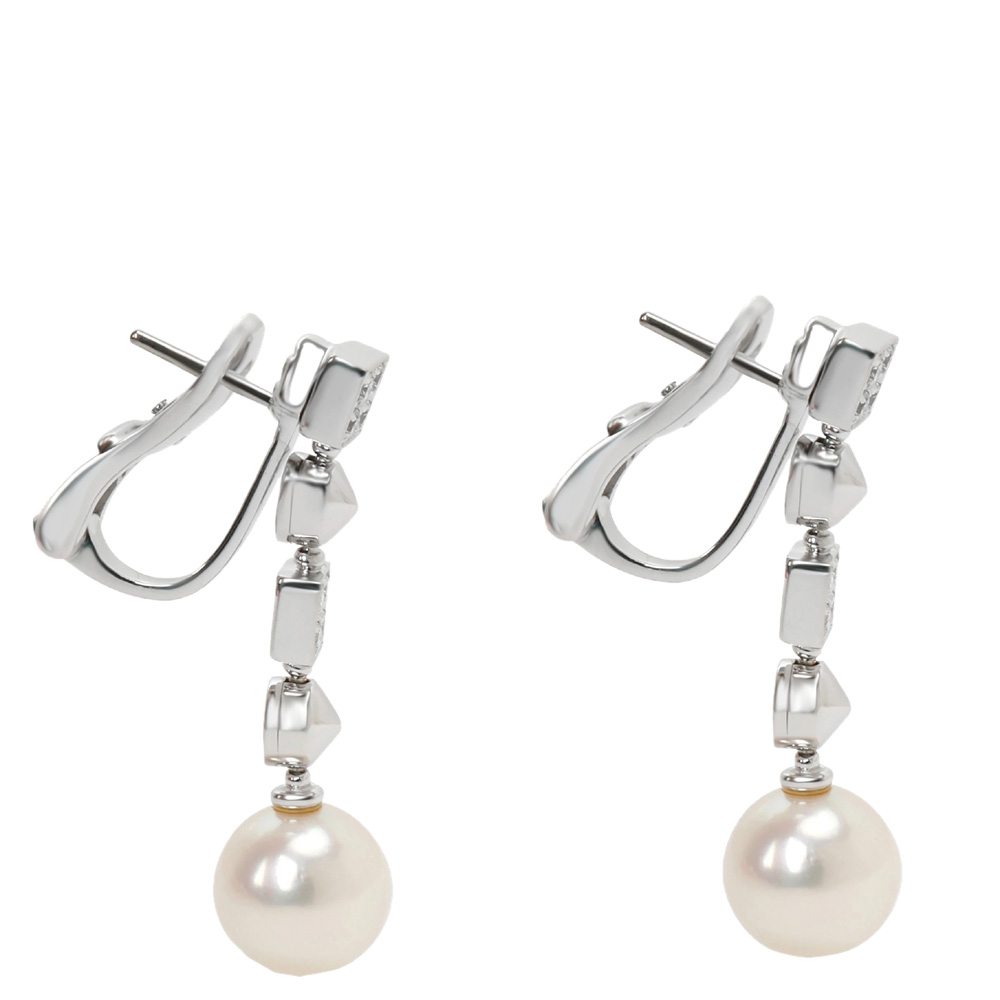 

Bvlgari 18K White Gold Diamond Lucea Pearl Drop Earrings