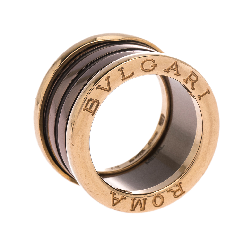 Bvlgari B.zero1 ROMA Bronze Metal & 18K Rose Gold 4-Band Ring Size 48