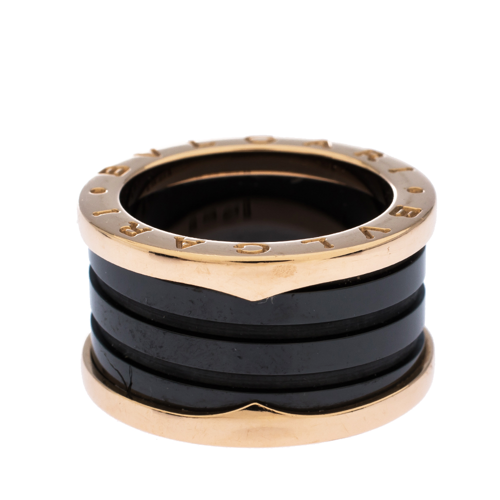 

Bvlgari B.Zero1 4-Band Black Ceramic 18K Rose Gold Band Ring Size