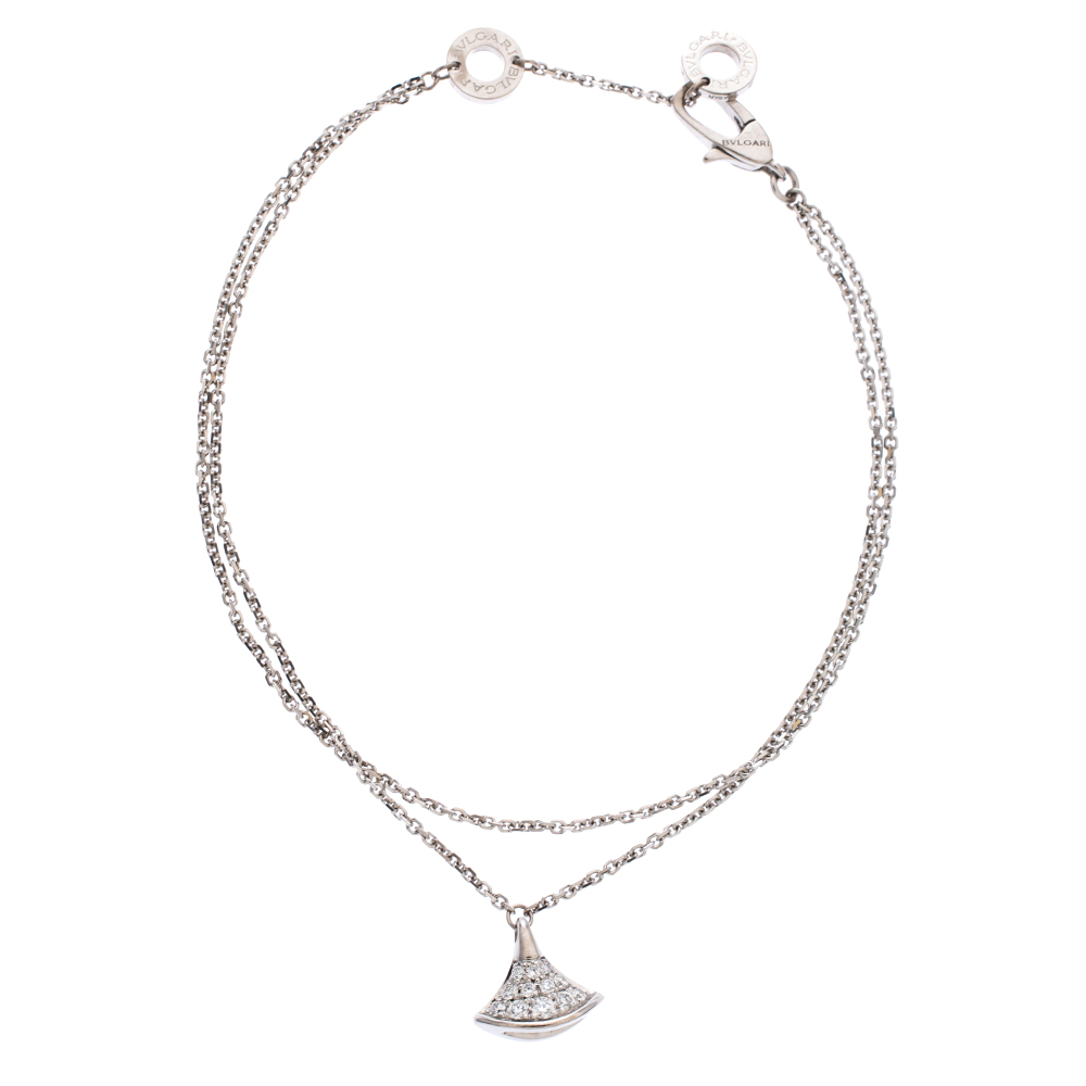 Pre Owned Bvlgari Divas' Dream Pave Diamond 18K White Gold Charm Bracelet SM