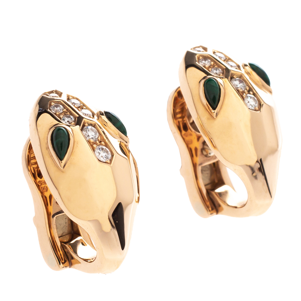 

Bvlgari Serpenti Diamond Malachite 18K Rose Gold Stud Earrings