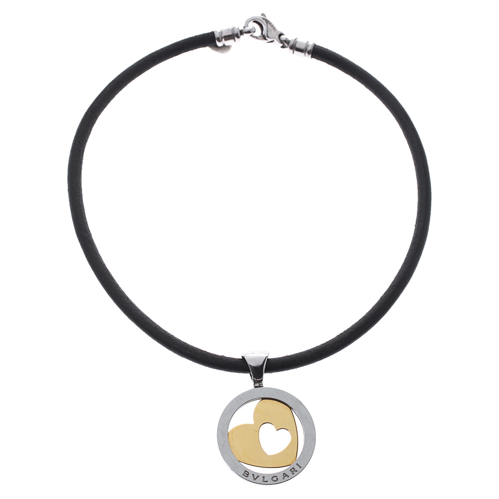 

Bvlgari Tondo Heart 18K Gold & Stainless Steel Pendant Cord Necklace