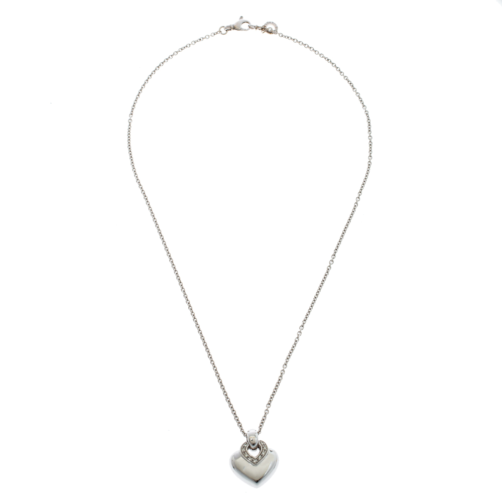 

Bvlgari Doppio Cuore Diamond 18K White Gold Pendant Necklace