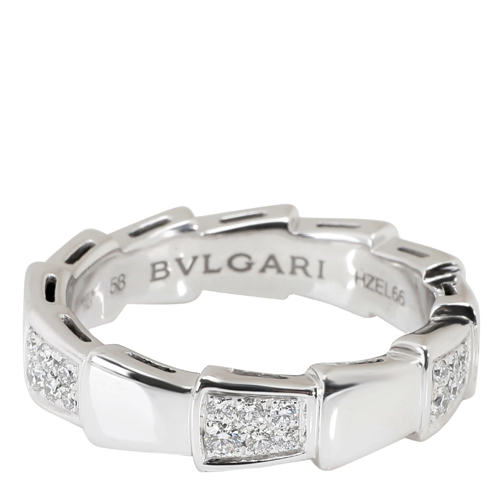 

Bvlgari Serpenti Viper 18K White Gold Diamond Ring Band Size