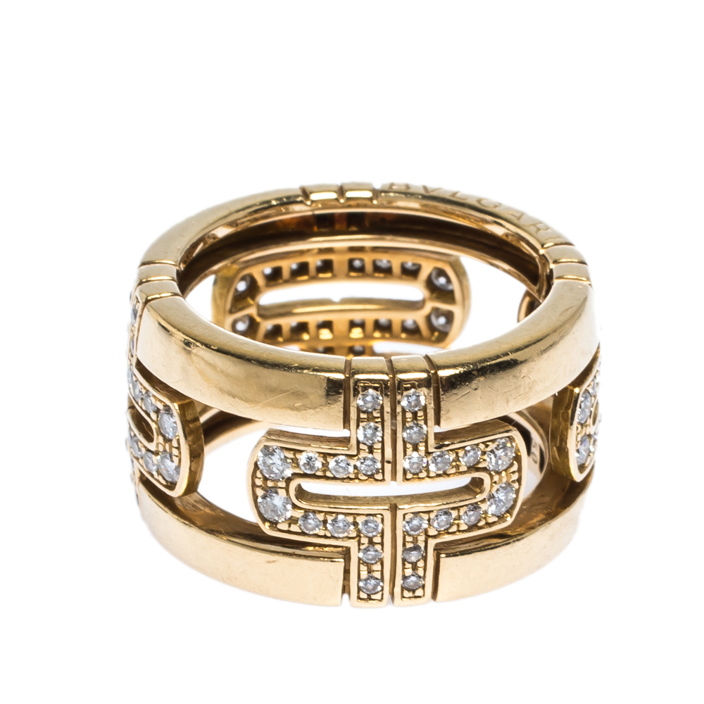 

Bvlgari Parentesi Diamond 18K Yellow Gold Wide Band Ring Size