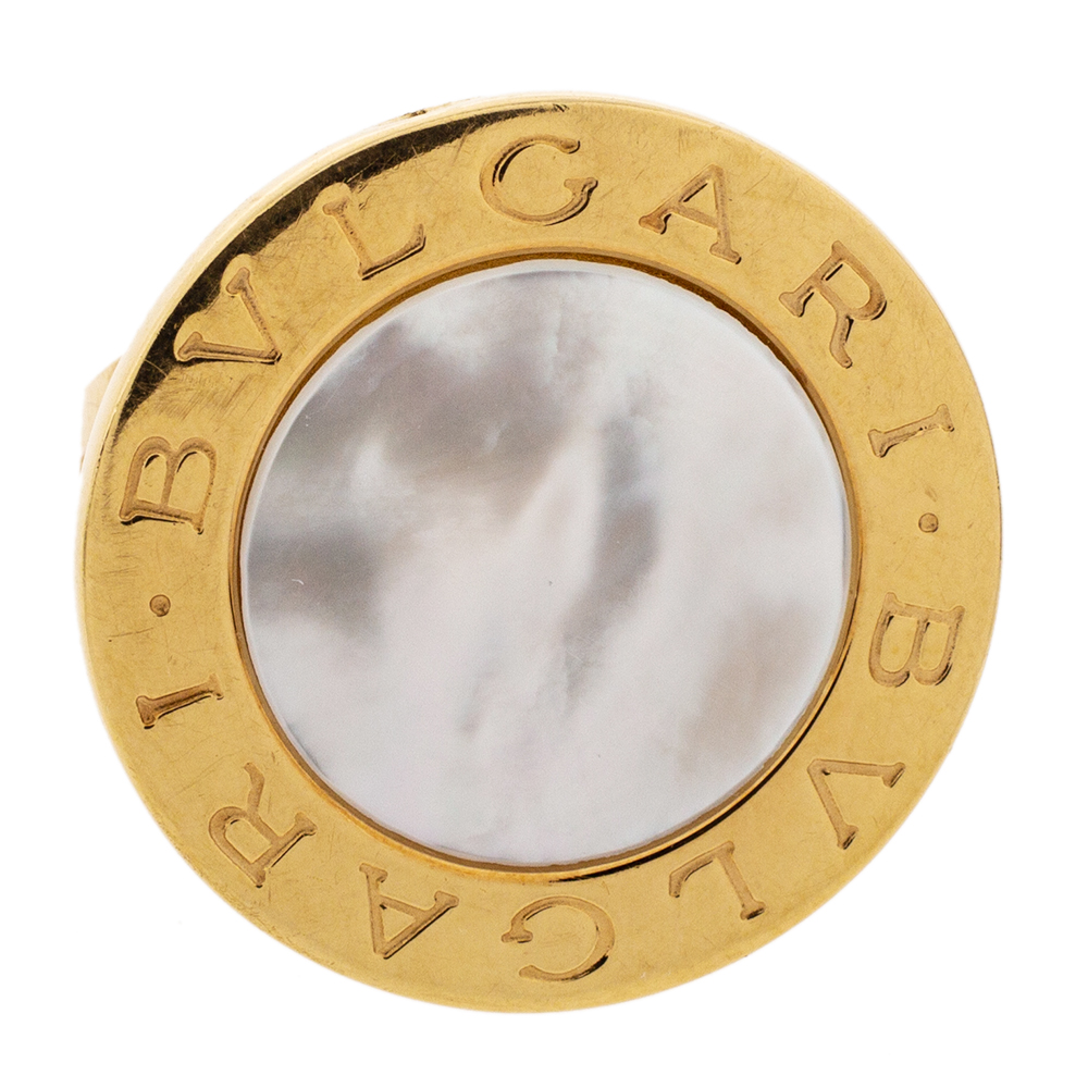 

Bvlgari Mother of Pearl Inlay 18k Yellow Gold Circular Ring Size