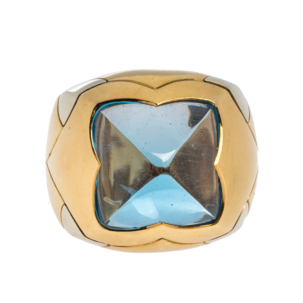 

Bvlgari Piramade Topaz 18K Yellow & White Gold Cocktail Ring Size, Blue