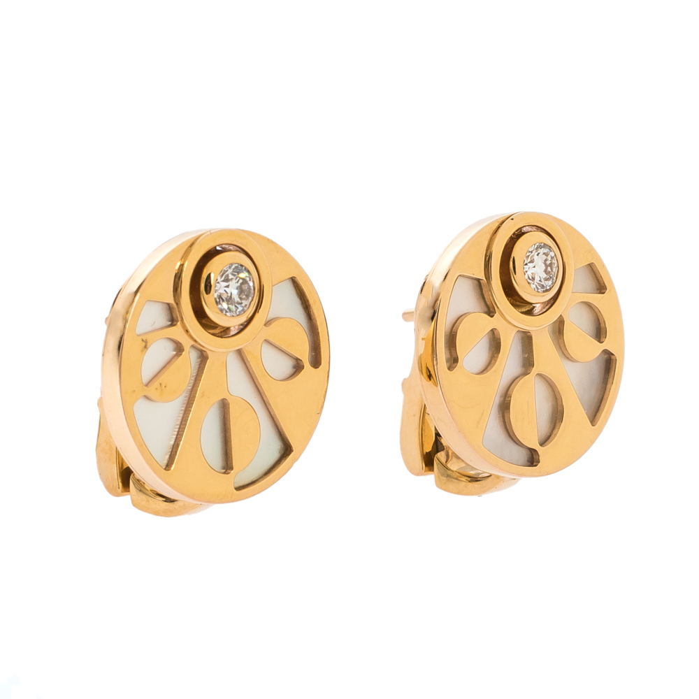 

Bvlgari Intarsio Diamond Mother Of Pearl 18K Rose Gold Earrings