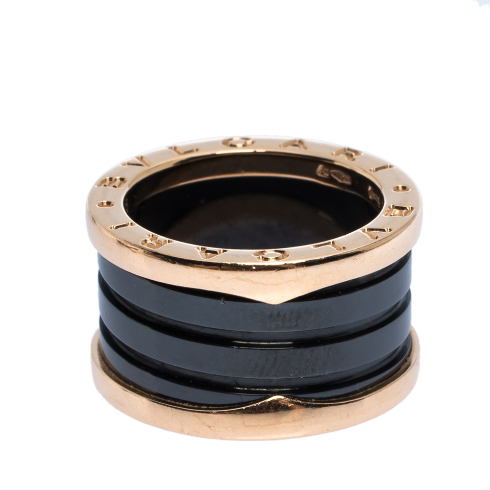 

Bvlgari B.Zero1 Black Ceramic 18K Rose Gold 4-Band Ring Size