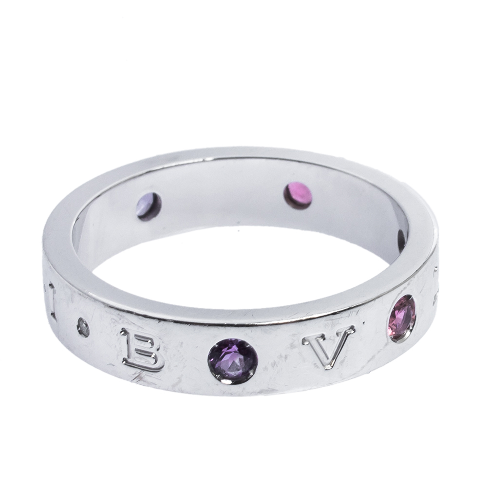 

Bvlgari Bvlgari Multicolor Gemstone Diamond 18K White Gold Band Ring 65